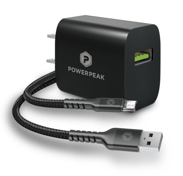 PowerPeak Quick Charge 3.0 Micro Wall Charger with 6ft Braided Cable - Black