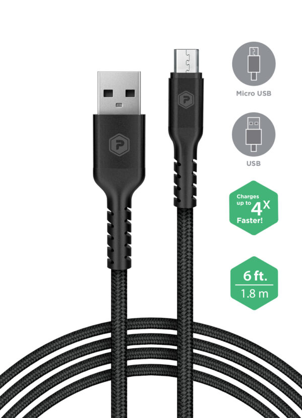 PowerPeak Quick Charge 3.0 Micro Wall Charger with 6ft Braided Cable - Black - Image 2