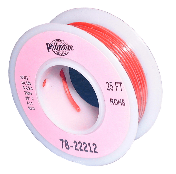 22 AWG Red Hook-Up Wire – 25 ft. Spool (Stranded Tinned Copper)