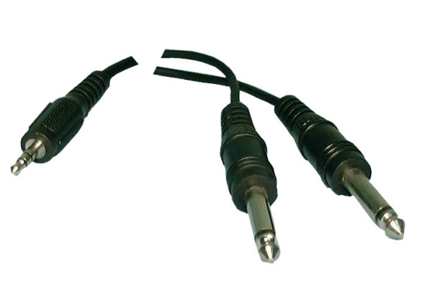 Dual 1/4-Inch Mono Plug to 1/8-Inch Stereo Plug Y-Cable